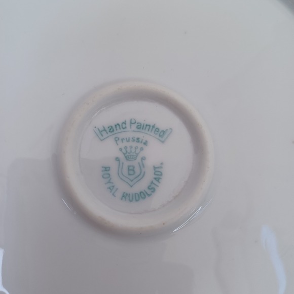 Royal Rudolstadt Hand Painted Prussia Plate White Roses Gold Trim Handles - Picture 3 of 13